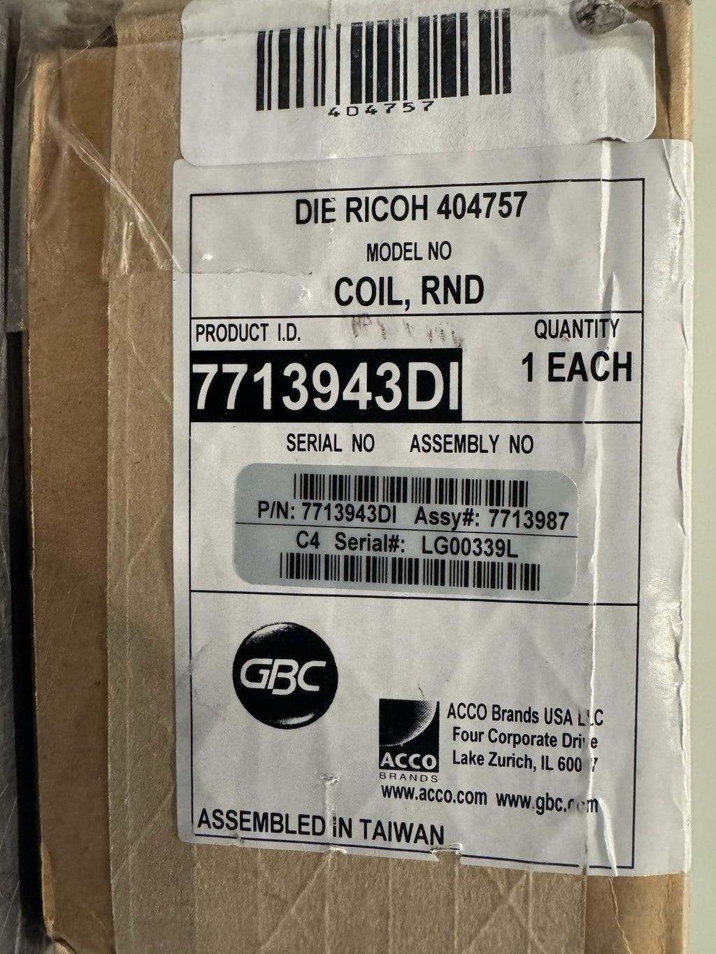 GBC Ricoh 404757 Die Coil Round NEW IN BOX! FREE SHIPPING!