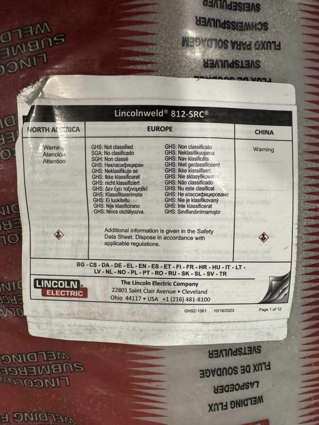 Lincoln 812-SRC 50Lb Bag Submerged Arc Flux Lincolnweld ED034171 NEW!