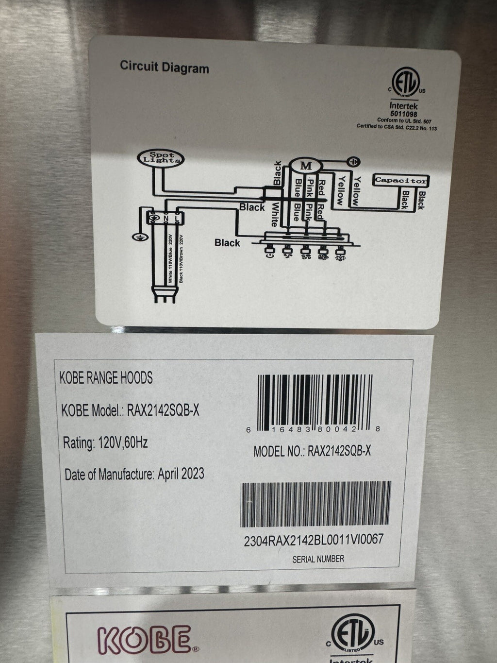 Kobe RAX2142SQB-X Range Hood 42” Stainless Brillia Series Under Cabinet NEW!