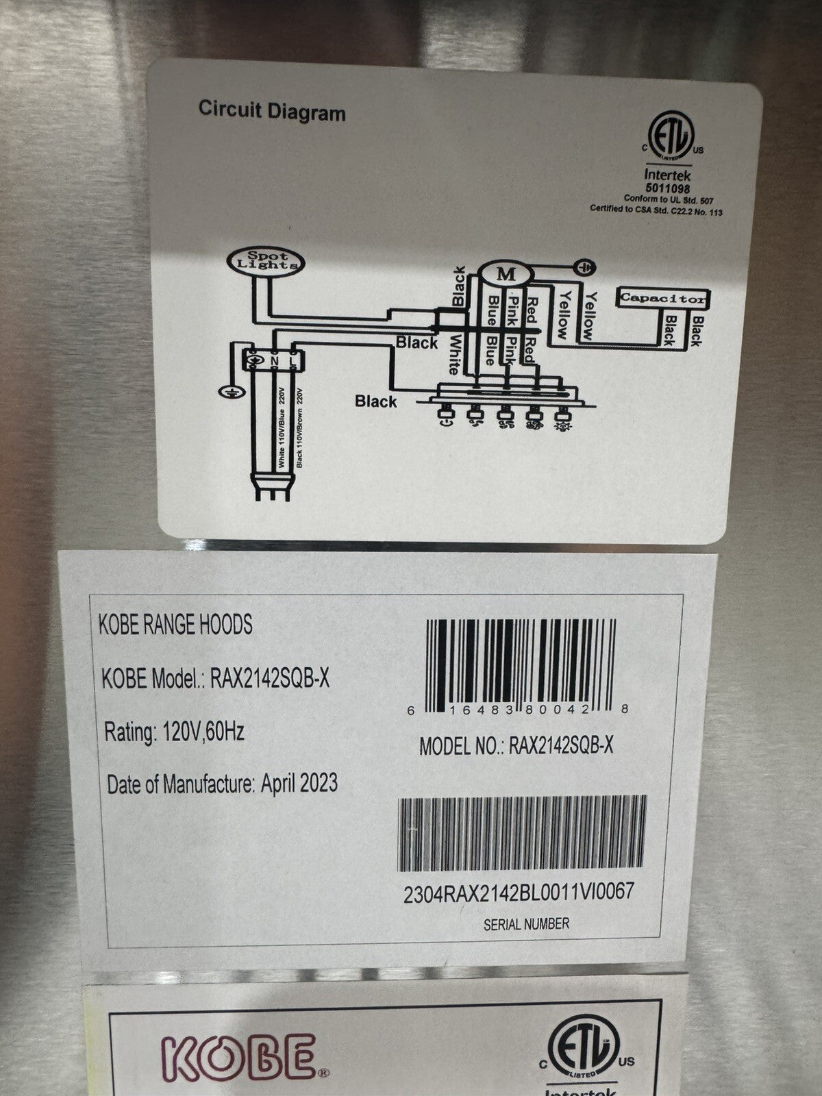Kobe RAX2142SQB-X Range Hood 42” Stainless Brillia Series Under Cabinet NEW!
