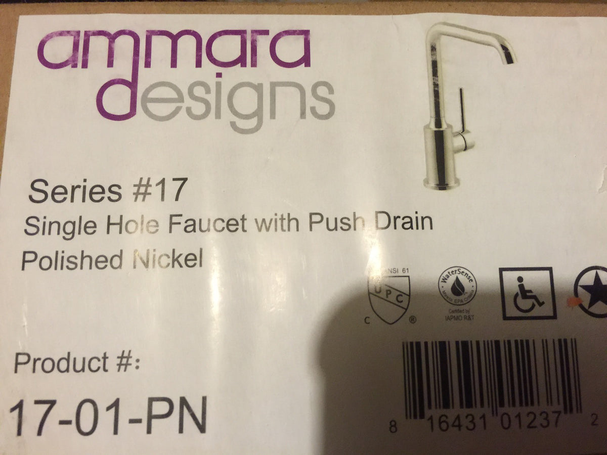 Ammara Designs 17-01-PN Polished Nickel Single Hole Faucet With Push Drain