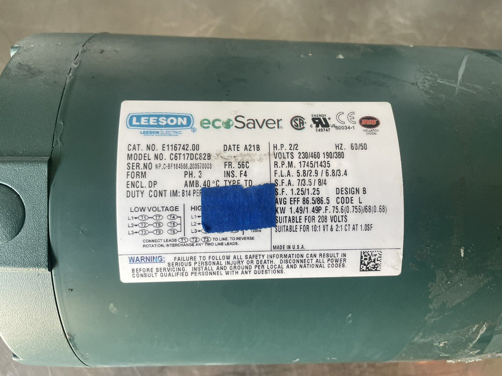 Leeson E116742.00 Motor 2HP 3PH 230/460V C6T17DC82B NEW! FREE SHIPPING!