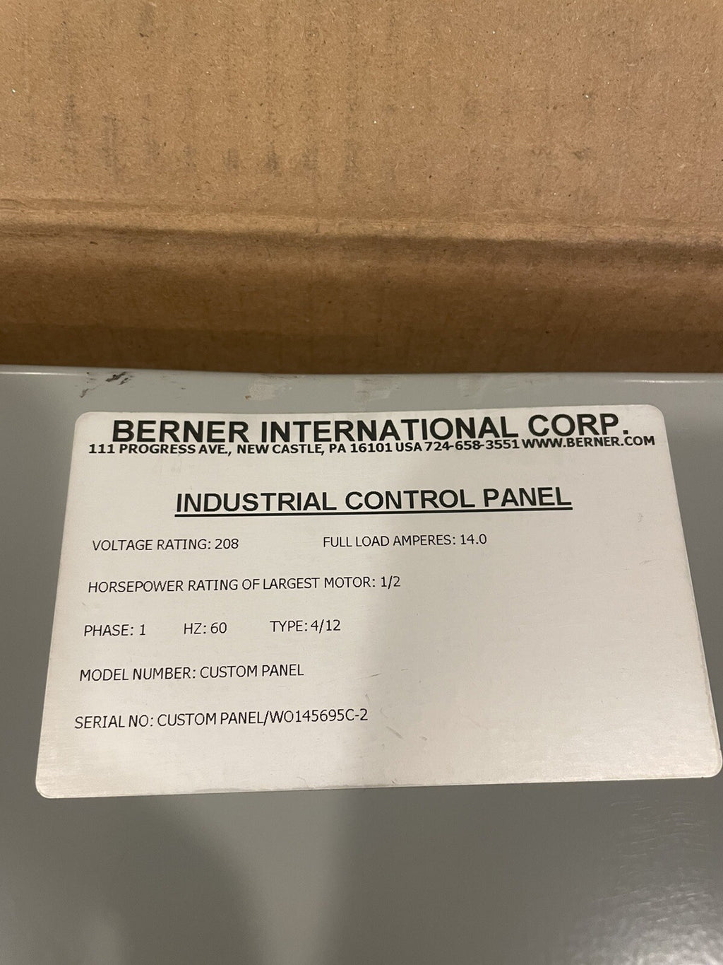 Berner Air Curtain Control Box Custom Hammond EJ16148 NEW! FREE SHIPPING