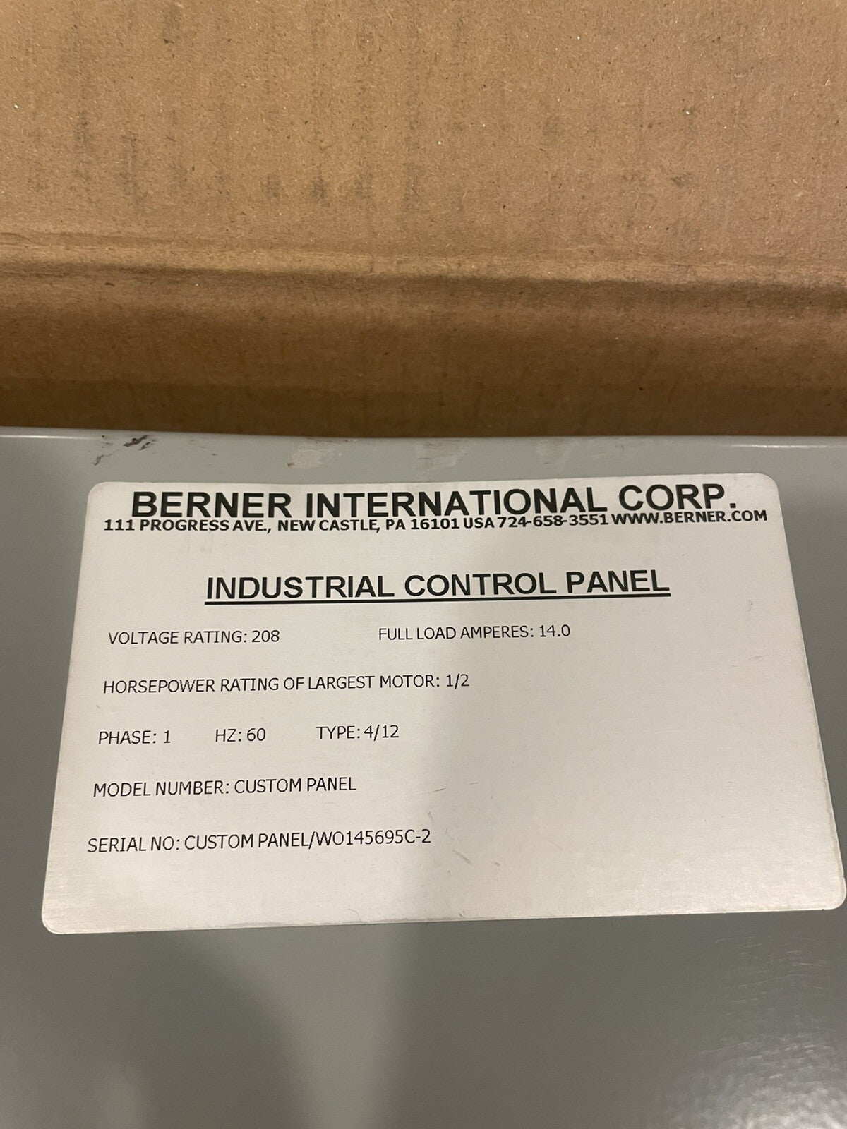 Berner Air Curtain Control Box Custom Hammond EJ16148 NEW! FREE SHIPPING