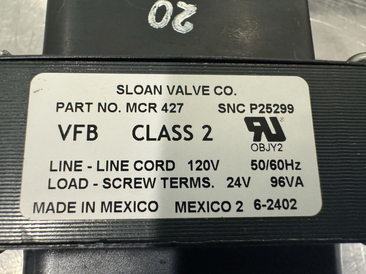 Sloan MCR427 Step Down Transformer 24 VAC/100 VA Class 2 MCR-427 NEW! SHIPS FREE
