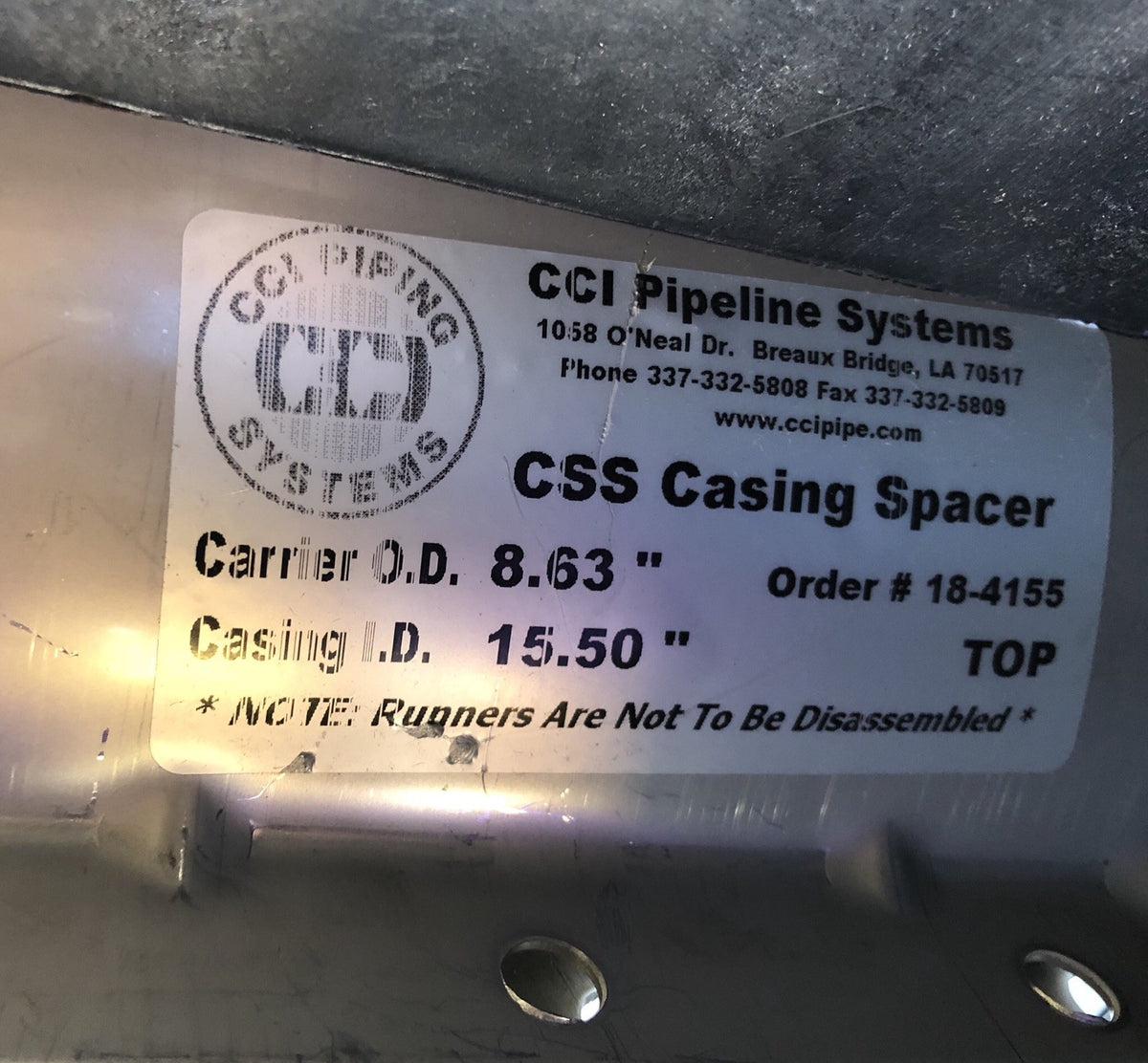 CCI 18-4155 Stainless Steel Casing Spacer NEW