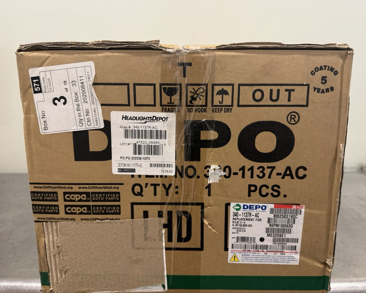 Depo 340-1137R-AC Headlight Passenger Side For Mercedes NEW IN BOX! SHIPS FREE!