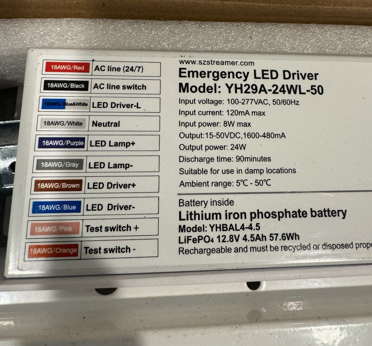 Streamer YH29A-24WL-50 Emergency LED Driver NEW IN BOX! FREE SHIPPING!