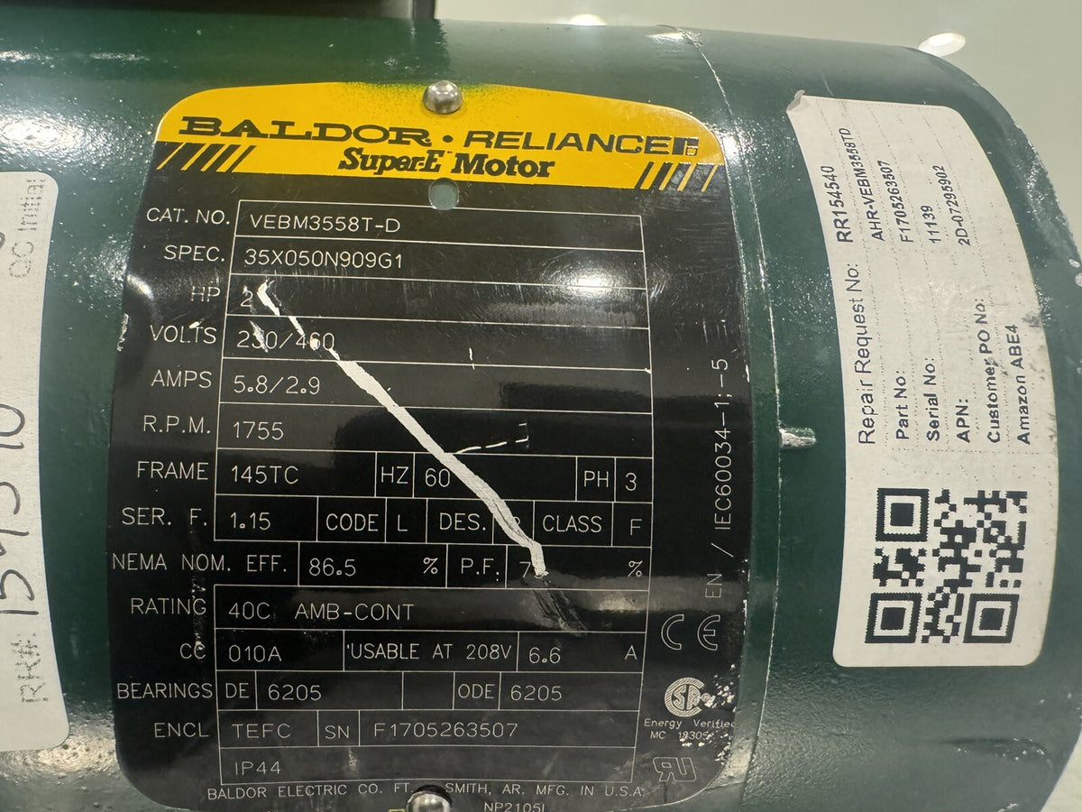 Baldor VEBM3558T-D Electric Brake Motor 2HP 230/460V NEW! FREE SHIPPING!