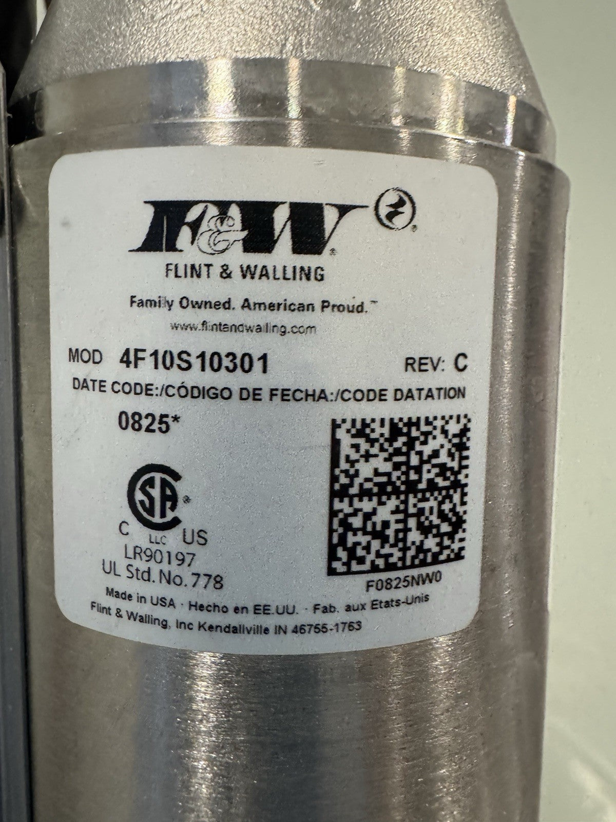F&W 4F10S10301 Submersible Well Pump 1HP 10 GPM 220V 3 Wire NEW! FREE SHIPPING!