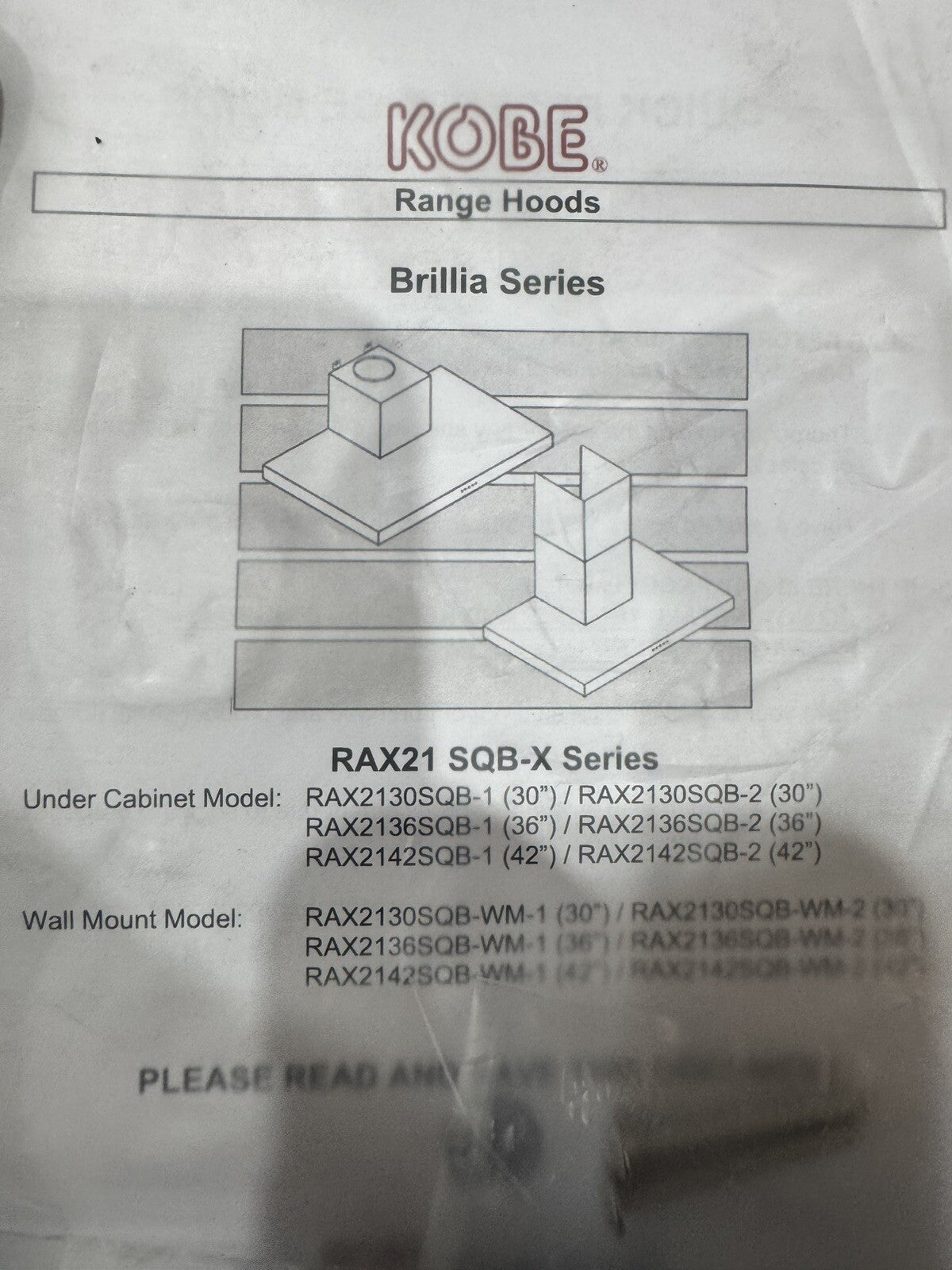 Kobe RAX2142SQB-X Range Hood 42” Stainless Brillia Series Under Cabinet NEW!
