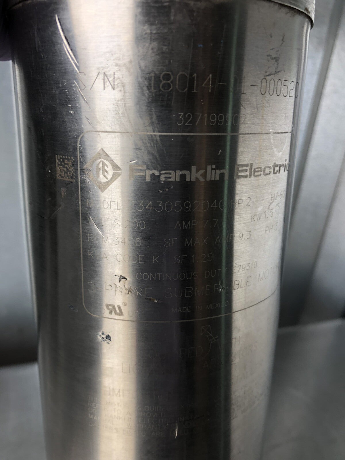 Franklin Electric 2343059204G Pump Motor 4” 2HP 200V 3PH NEW! FREE SHIPPING!
