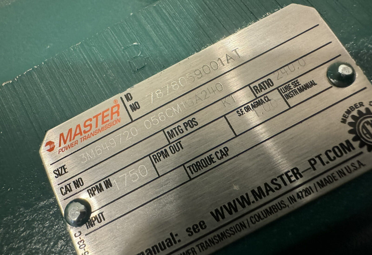 Master Power Transmission 3M649720 056CM16A240 Gear Reducer 7878059001AT NEW!