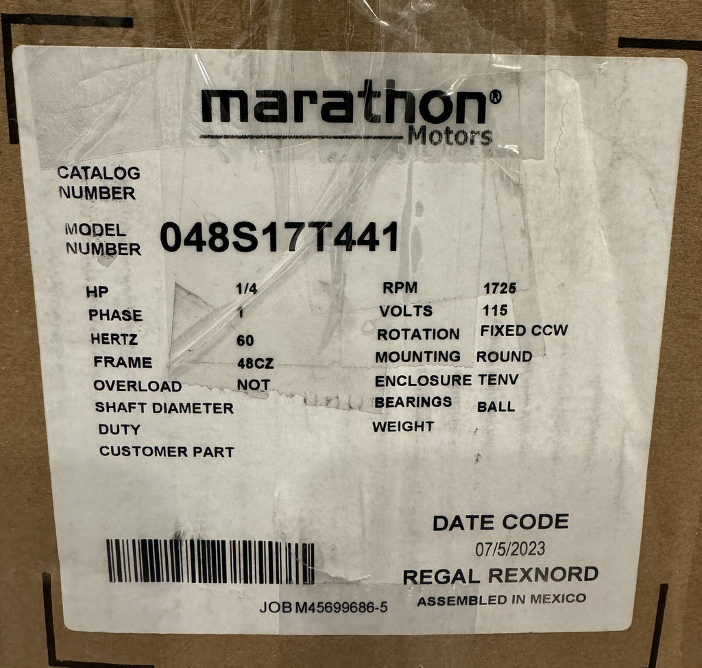 Marathon 048S17T441 Motor 1/4 HP 1725 RPM 115V NEW IN BOX! FREE SHIPPING!