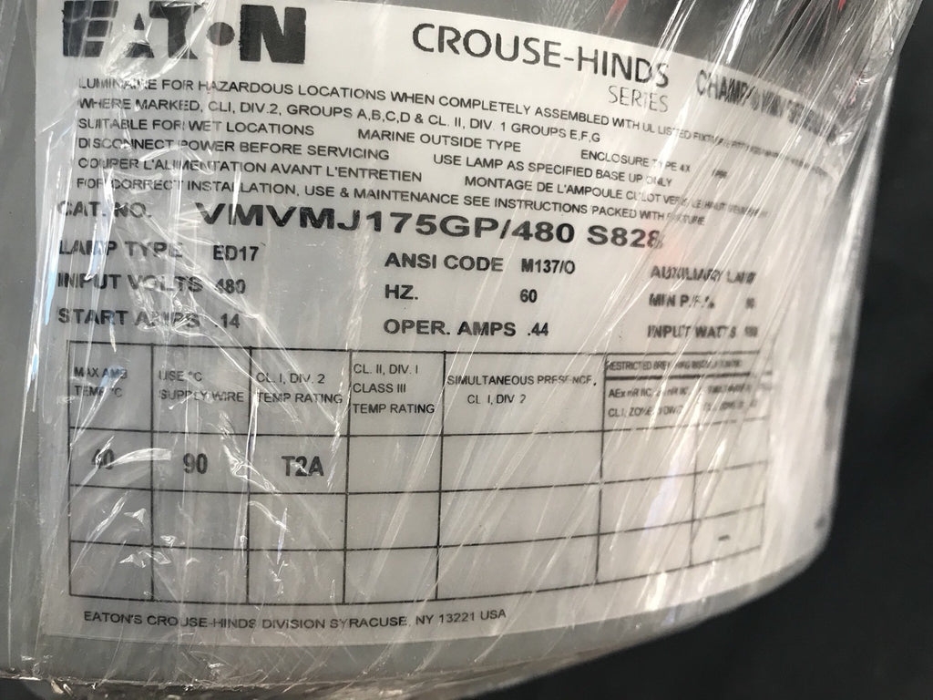 Eaton Crouse-Hinds VMVMJ175GP/480 S828 Vaporproof 175W Light NEW