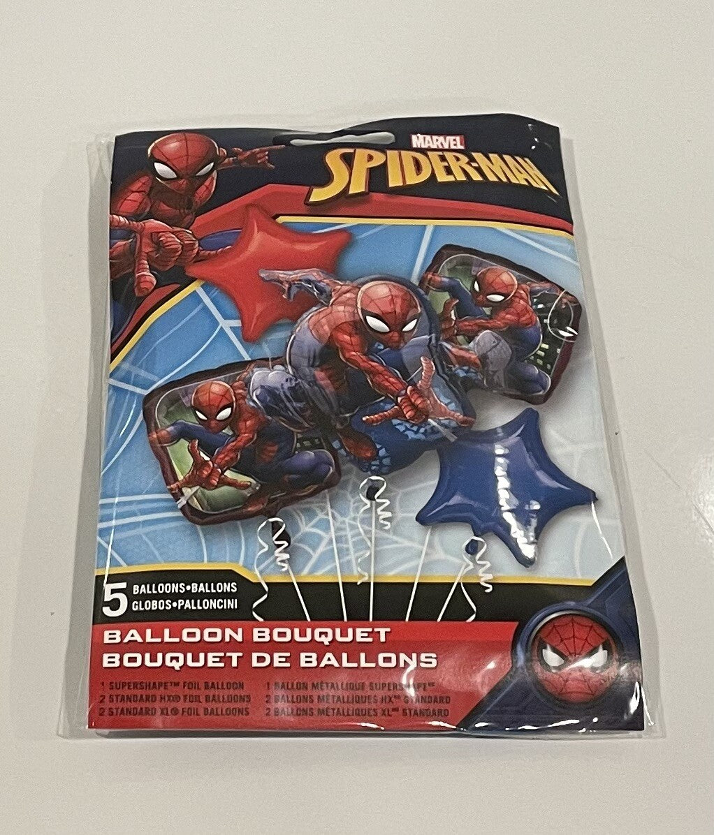 (1) Spider-Man 5 PACK Balloon Bouquet Anagram 34667 NEW! FREE SHIPPING!
