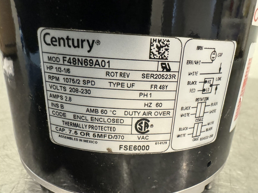 Century FSE6000 Condenser Fan Motor 1/3-1/6HP RPM 1075/2Speed NEW IN BOX!