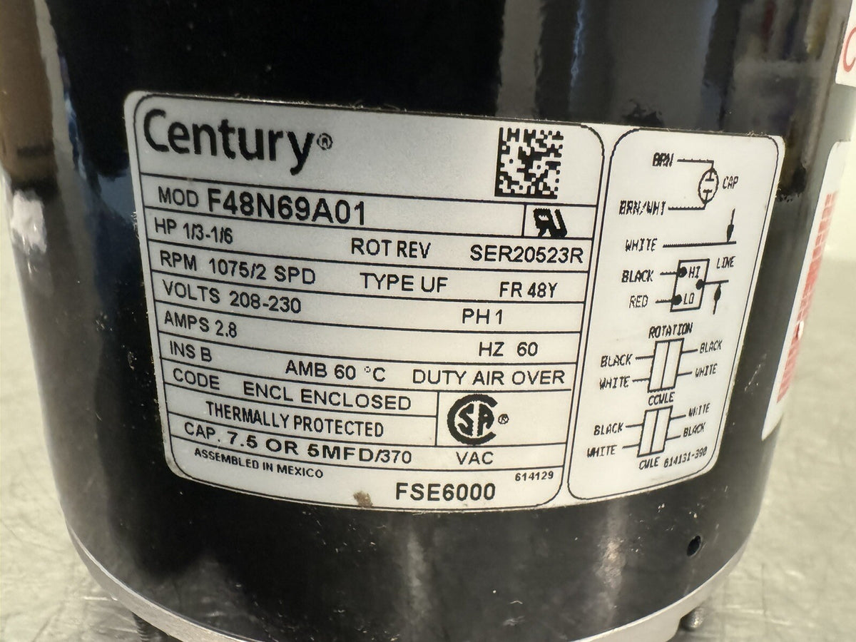 Century FSE6000 Condenser Fan Motor 1/3-1/6HP RPM 1075/2Speed NEW IN BOX!