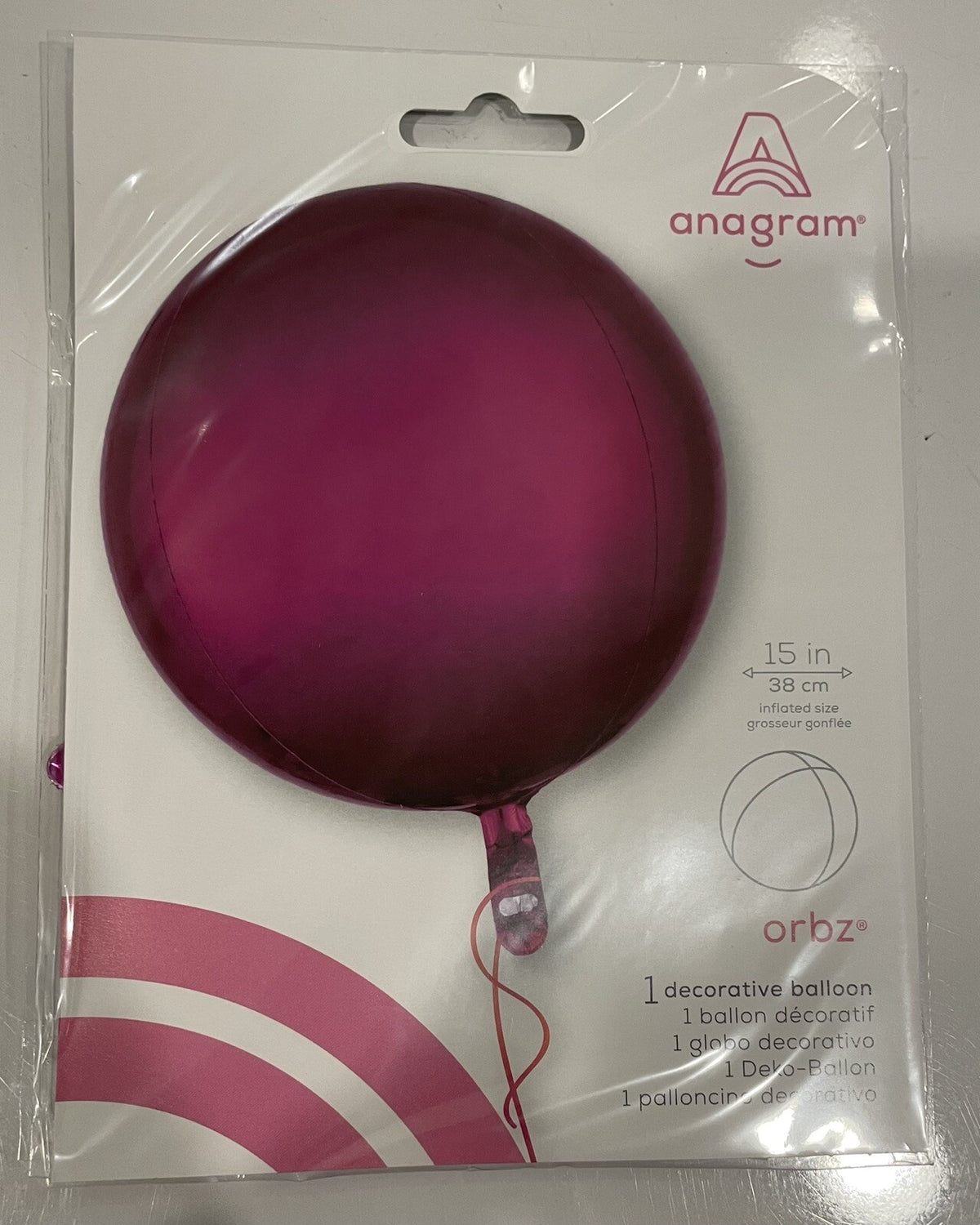 (1) 15” Pink Orbz Round Foil Balloon Anagram 28206 NEW! FREE SHIPPING