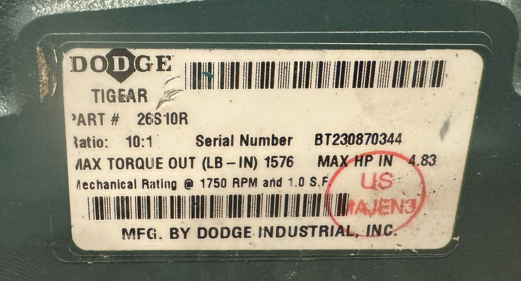 Dodge 26S10R Tigear2 Worm Gear Speed Reducer 10:1 NEW! FREE SHIPPING!