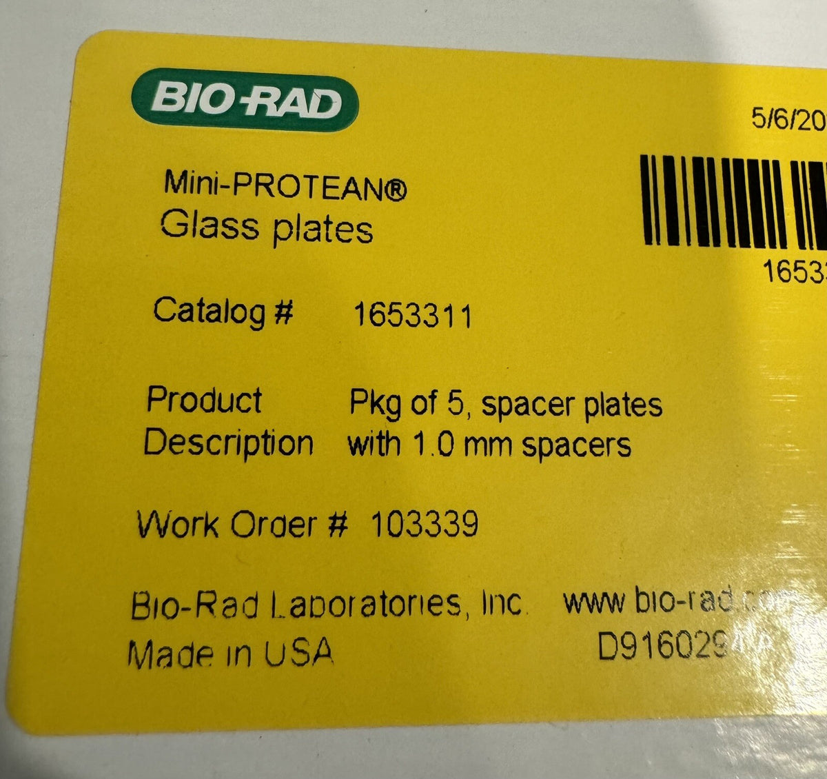 Bio-Rad 1653311 Mini-PROTEAN® Spacer Plates with 1.0 mm space Package Of 5 NEW!