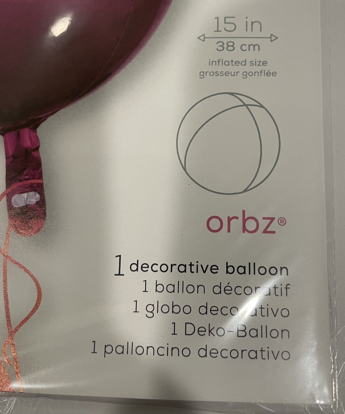 (1) 15” Pink Orbz Round Foil Balloon Anagram 28206 NEW! FREE SHIPPING