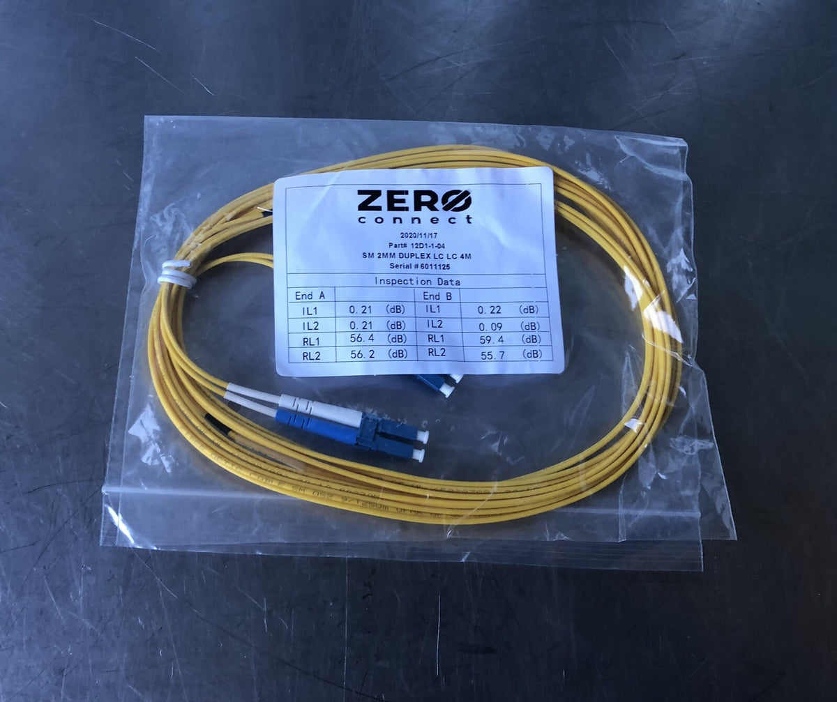 Zero Connect 12D1-1-04 Fiber Patch Cable SM 2MM Duplex LC LC 4M NEW!!