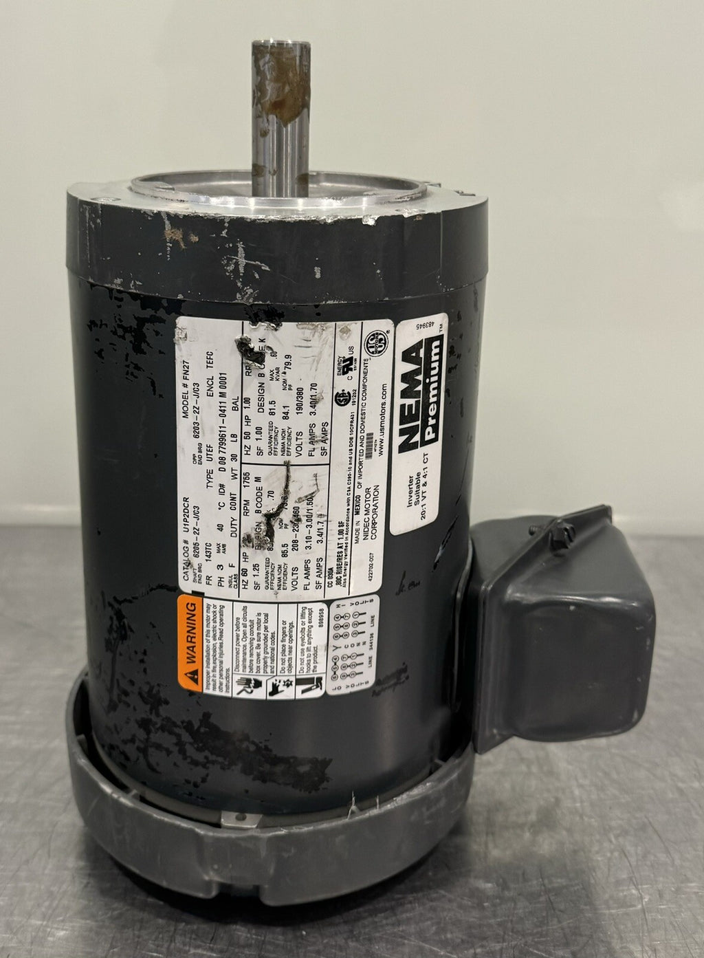 US Motor U1P2DCR NEMA 1HP 1755 RPM 208-230/460V FN27 NEW! FREE SHIPPING!