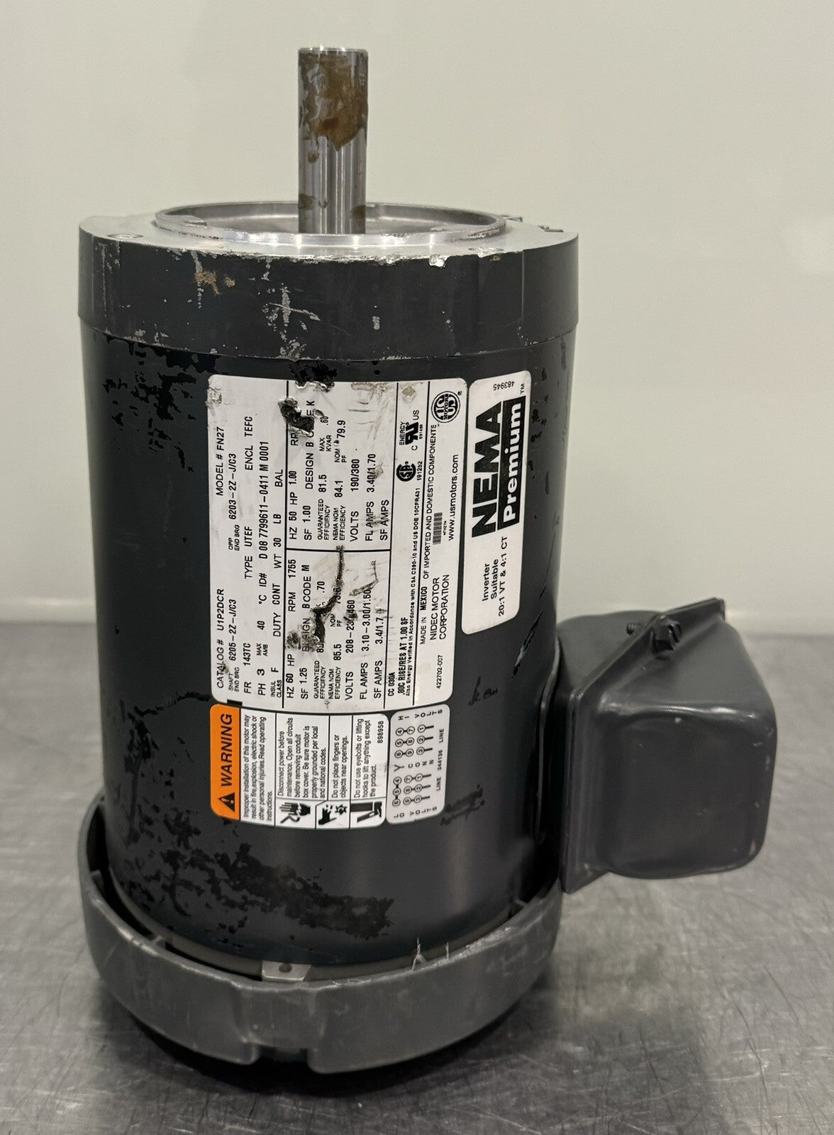 US Motor U1P2DCR NEMA 1HP 1755 RPM 208-230/460V FN27 NEW! FREE SHIPPING!