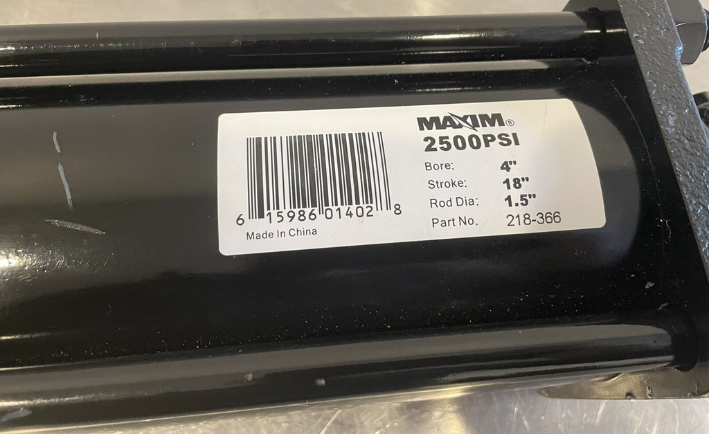 Maxim 218-366 Hydraulic Cylinder 4” Bore 18” Stroke 1.5” Rod 218366 NEW!
