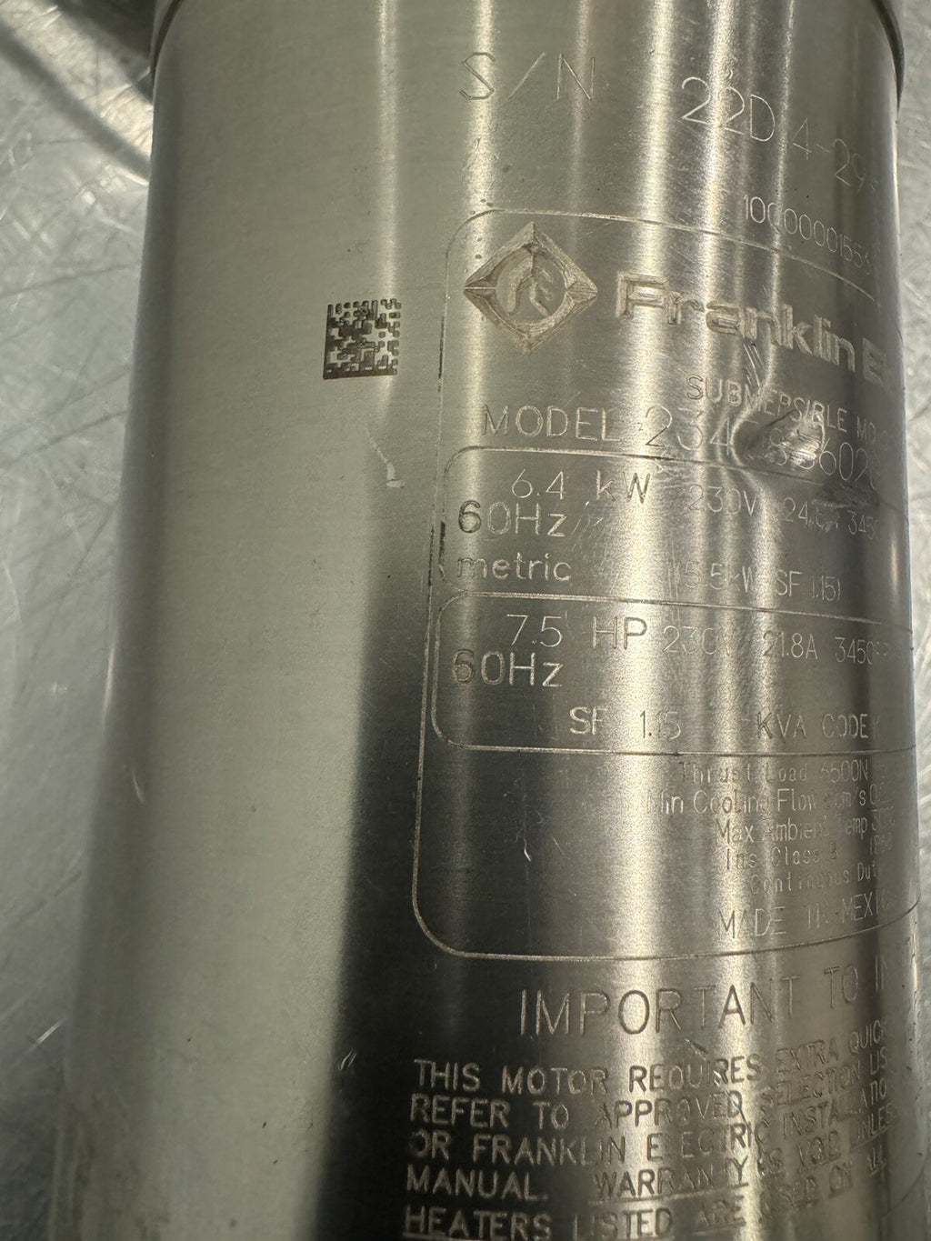Franklin Electric 2347188602G Submersible Well Pump Motor 7.5HP 230V NEW!