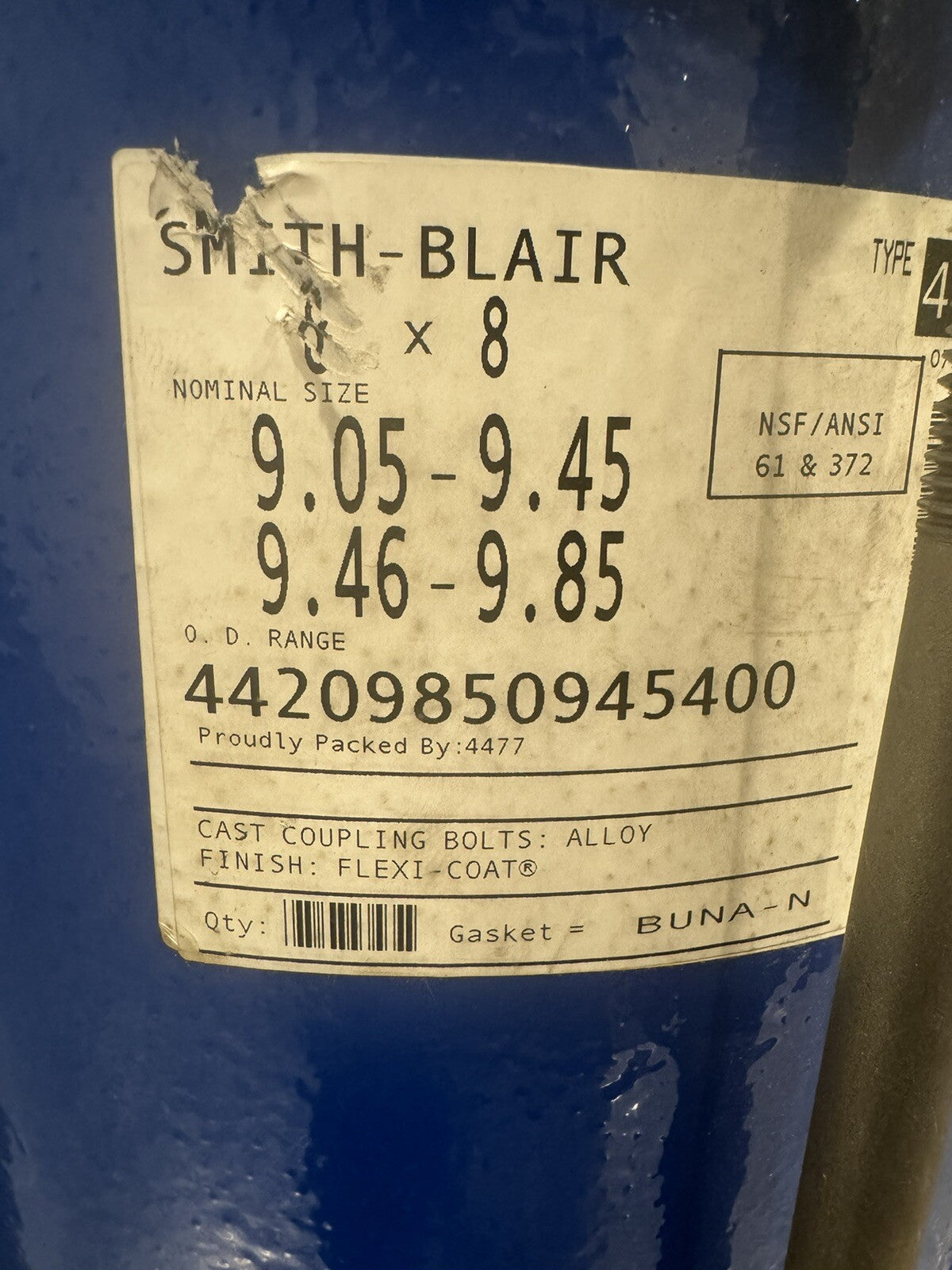 Smith-Blair 44209850945400 8x8 Coupling 9.05-9.45 (9.46-9.85) NEW! FREE SHIPPING