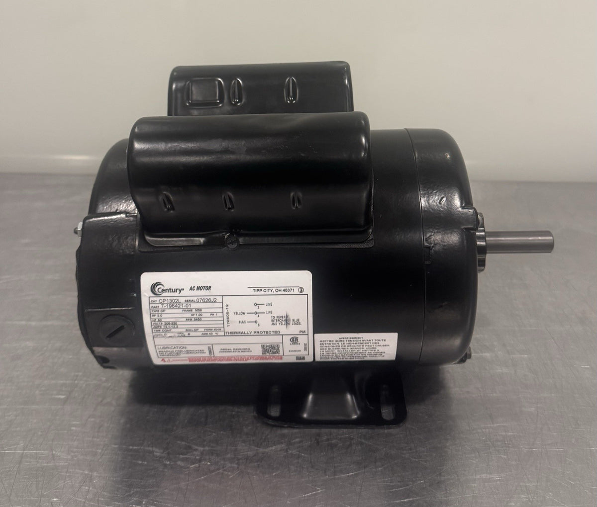 Century CP1302L Air Compressor Motor 3HP 208-230V 3450 RPM NEW! FREE SHIPPING!