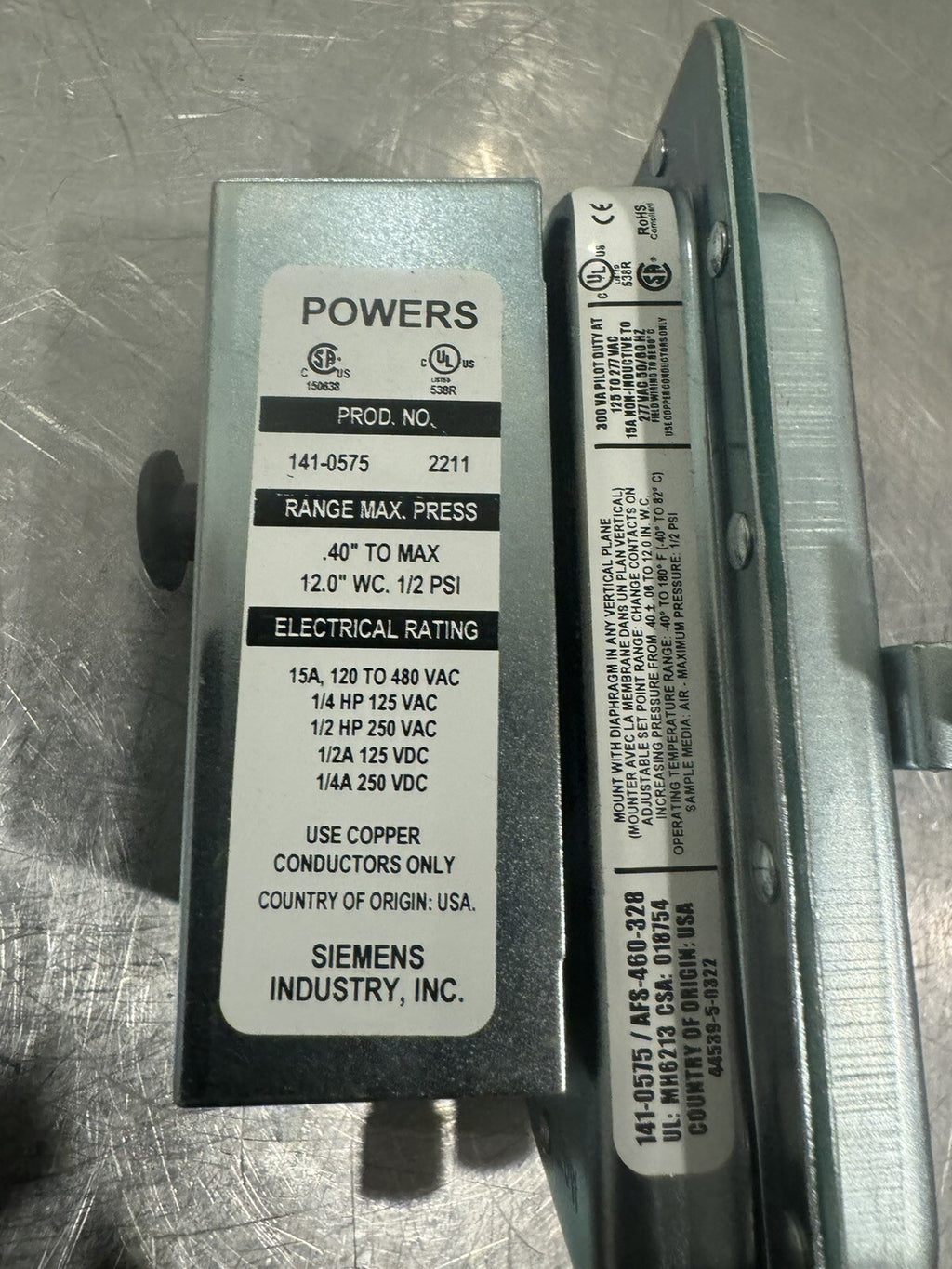 Siemens Powers 141-0575 Differential Static Air Flow Switch NEW! FREE SHIPPING!