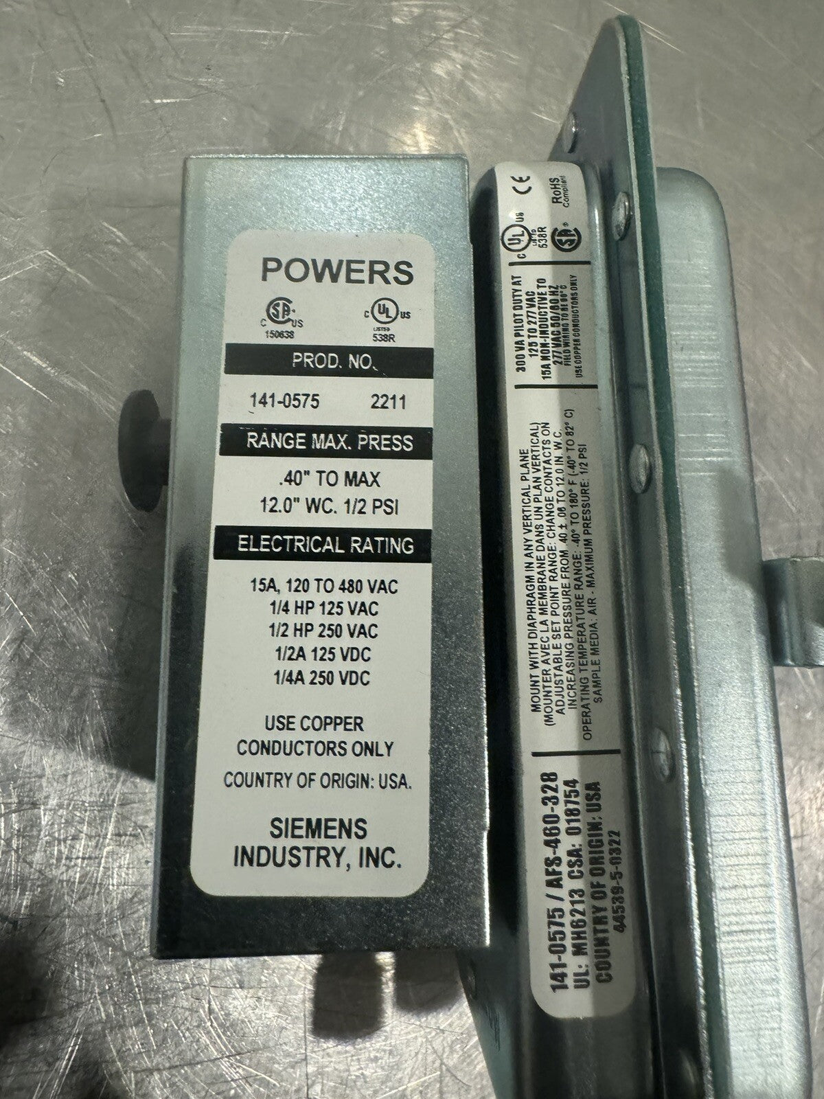 Siemens Powers 141-0575 Differential Static Air Flow Switch NEW! FREE SHIPPING!