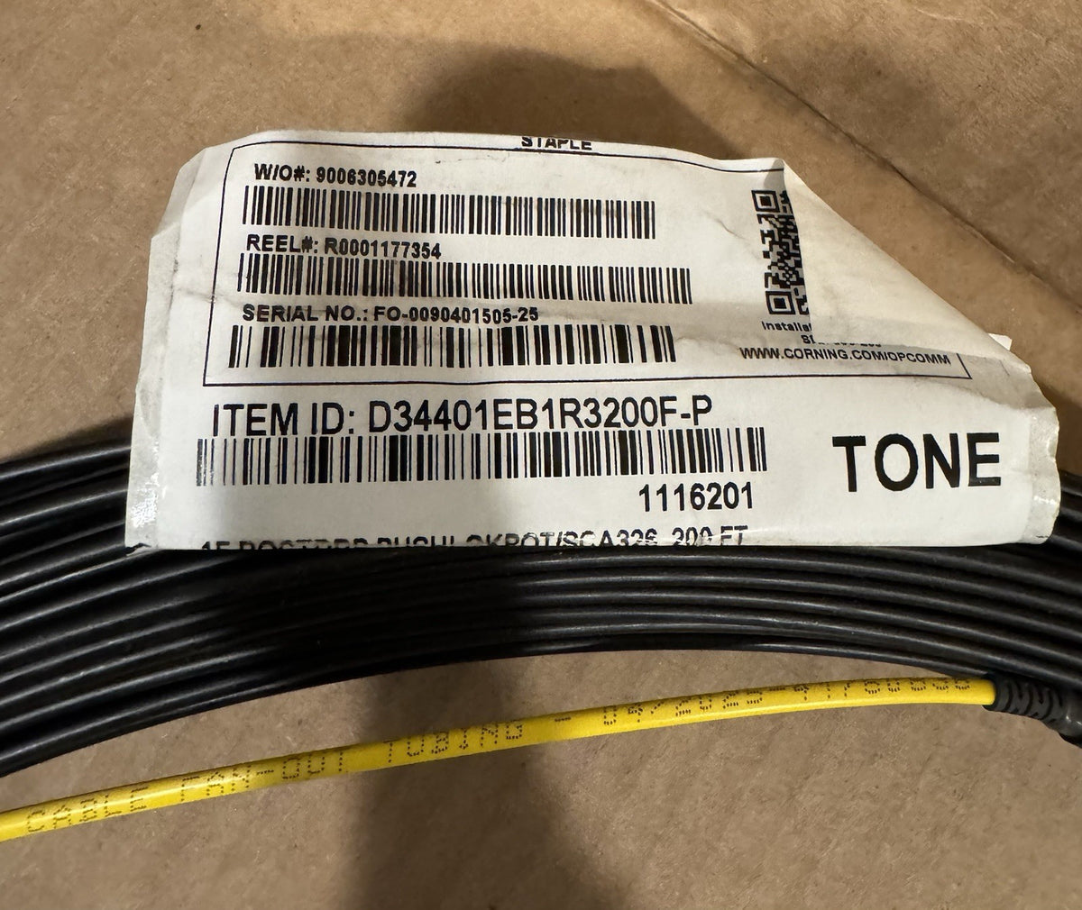 Corning D34401EB1R3200F-P 1F ROCTDRP PUSHLOKPOT/SCA326 200 Ft. NEW! SHIPS FREE!