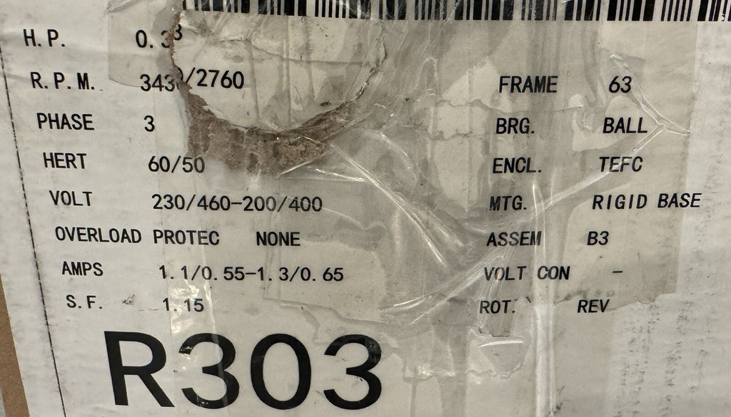Marathon 63T34FH5302 Metric Motor R303 1/3HP 230/460-200/400V NEW! FREE SHIPPING