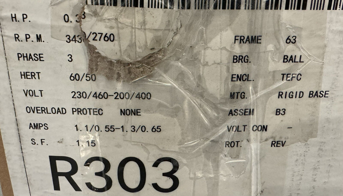 Marathon 63T34FH5302 Metric Motor R303 1/3HP 230/460-200/400V NEW! FREE SHIPPING