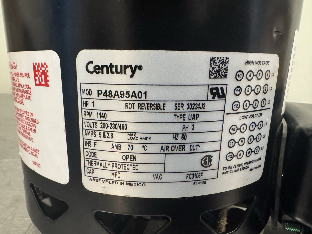 Century FC3106F Condenser Fan Motor 1HP 200-230/460V 1140 RPM NEW! FREE SHIPPING