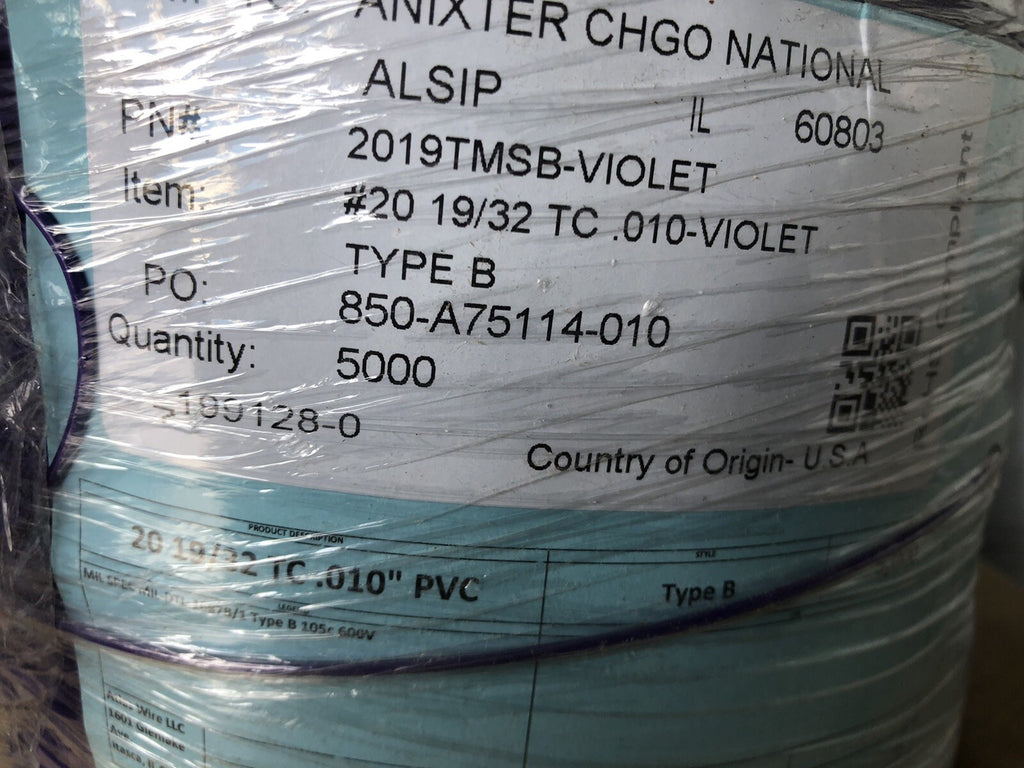 5000 FT Anixter 2019TMSB-VIOLET Wire Roll #20 19/32 TC .010 NEW! FREE SHIPPING!!