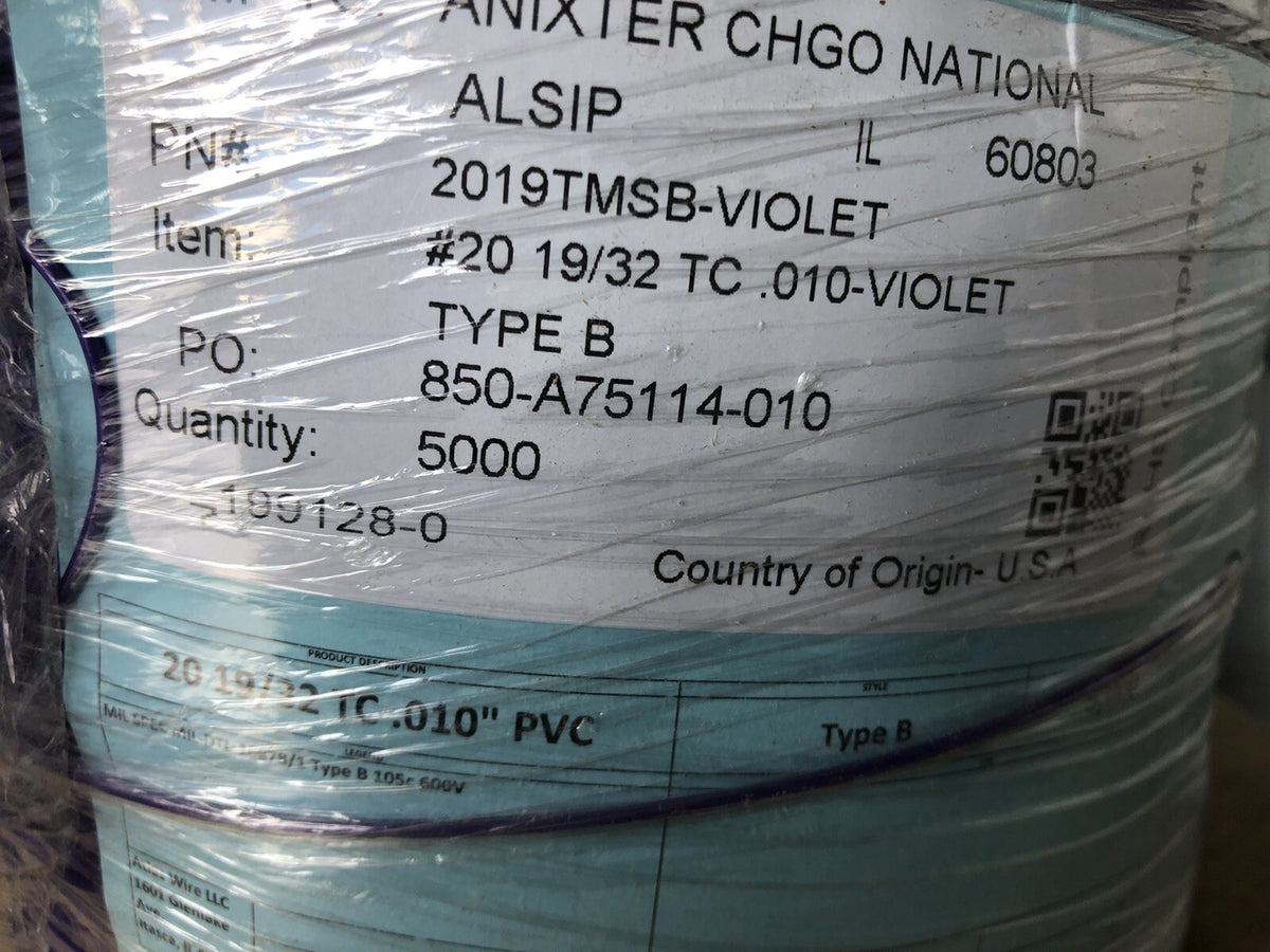 5000 FT Anixter 2019TMSB-VIOLET Wire Roll #20 19/32 TC .010 NEW! FREE SHIPPING!!