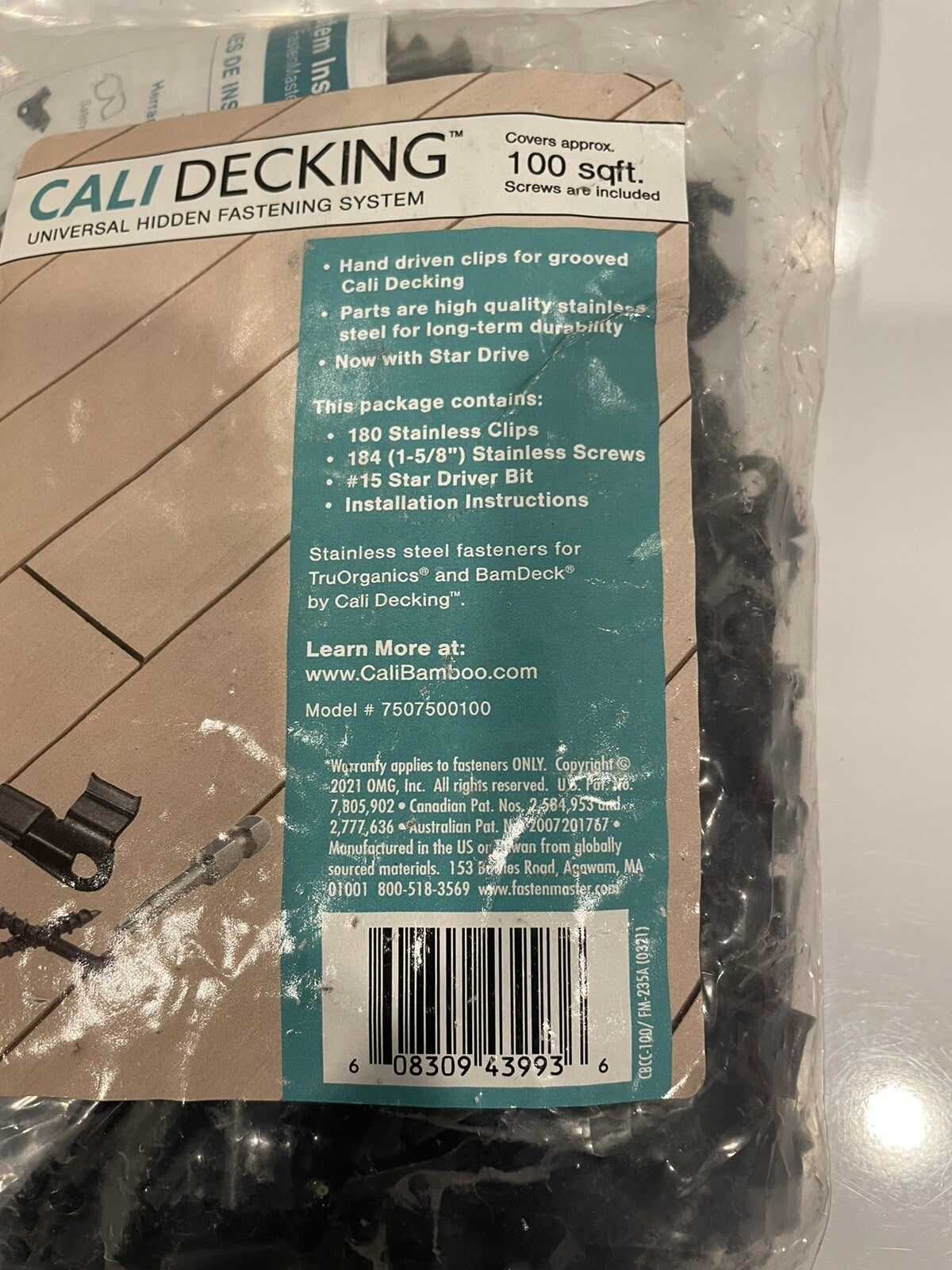 Cali Decking 7507500100 Hidden Fasteners Universal Deck Screws 180 PACK W/ Bit