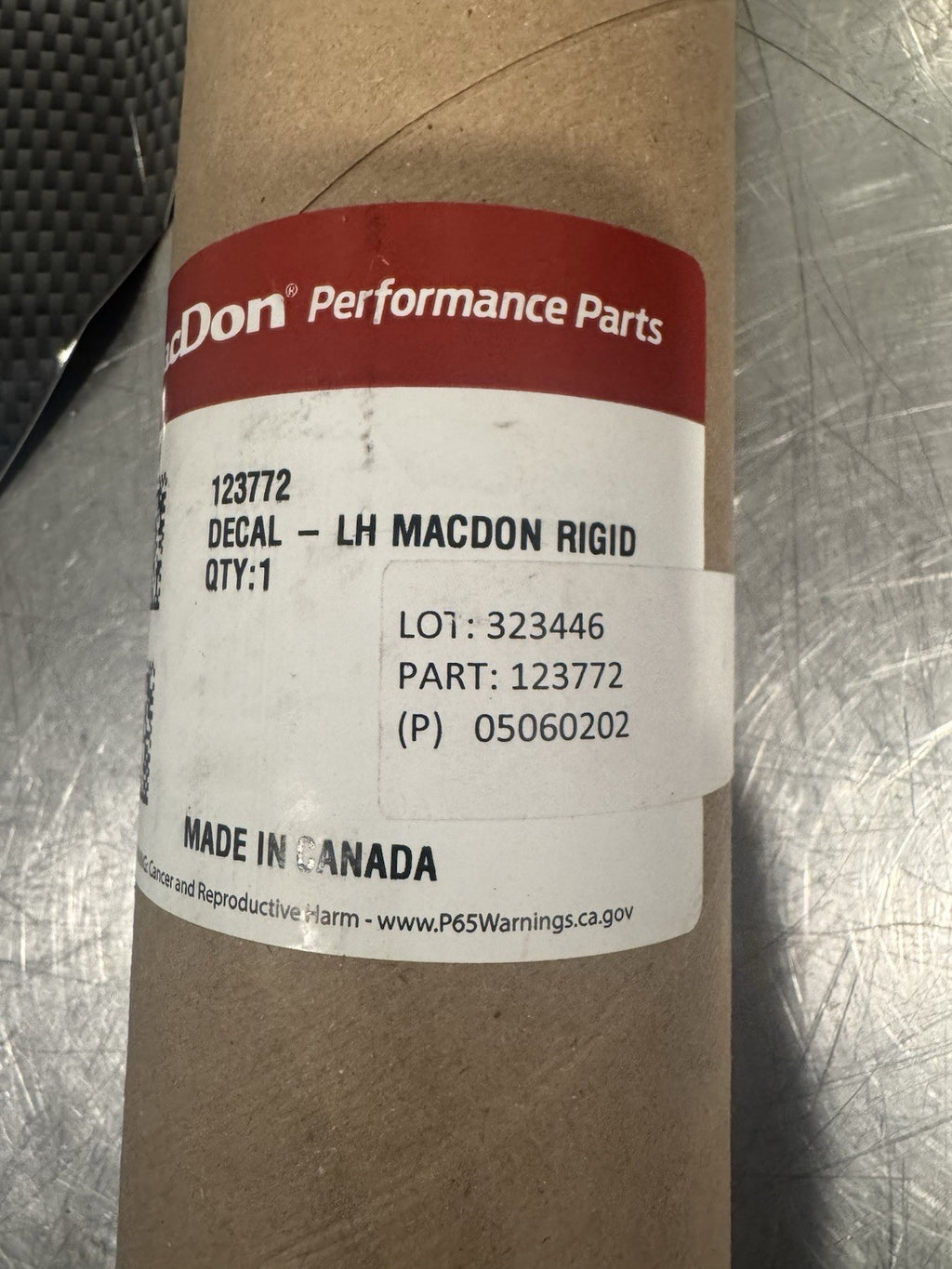 MacDon 123772 Decal LH Macdon Rigid NEW! FREE SHIPPING!