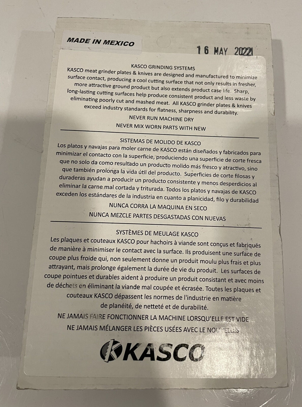 Kasco 32 0 1/8 3.5mm PM Hubbed Meat Grinder Plate NEW! FREE SHIPPING!