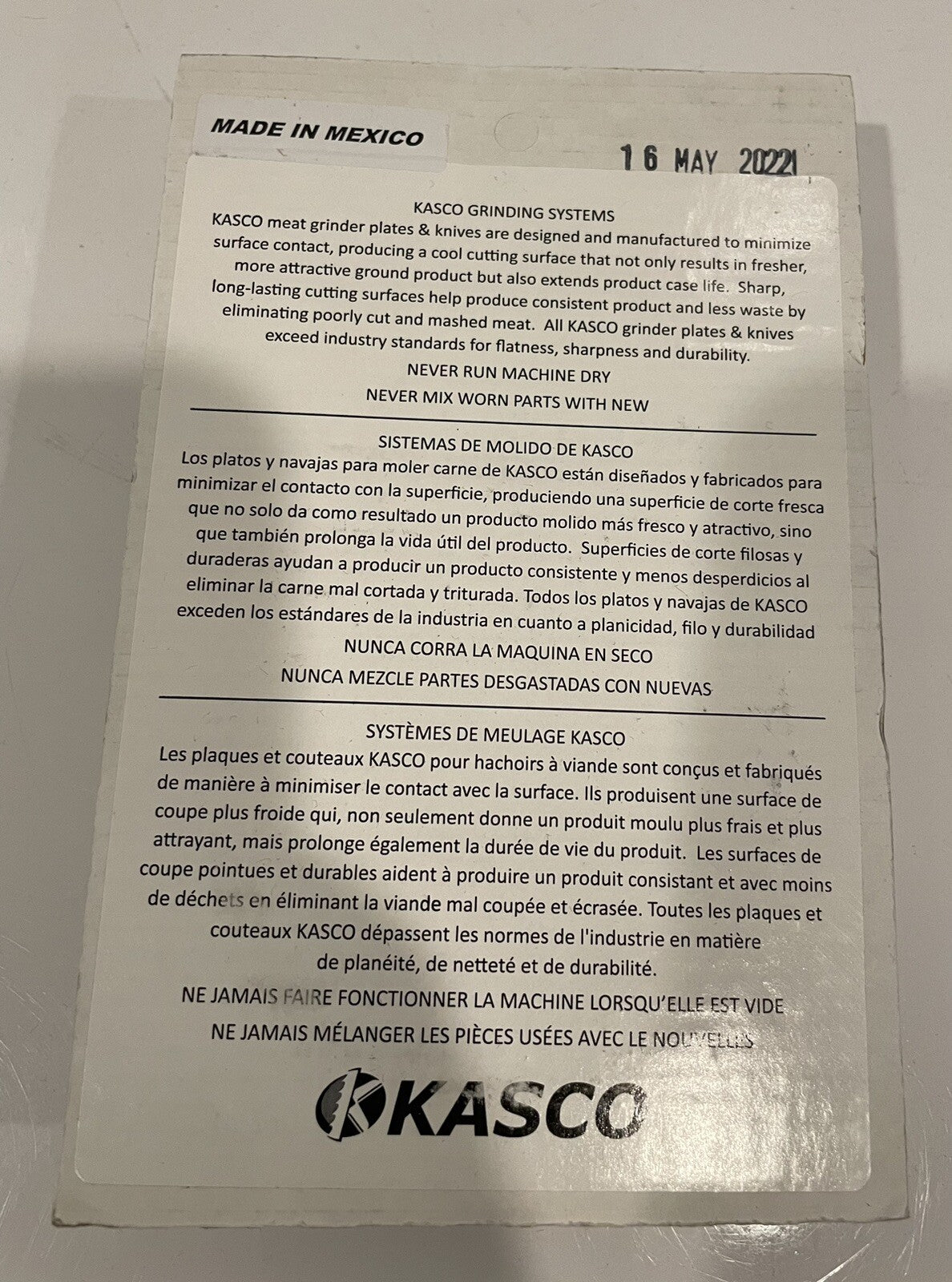 Kasco 32 0 1/8 3.5mm PM Hubbed Meat Grinder Plate NEW! FREE SHIPPING!