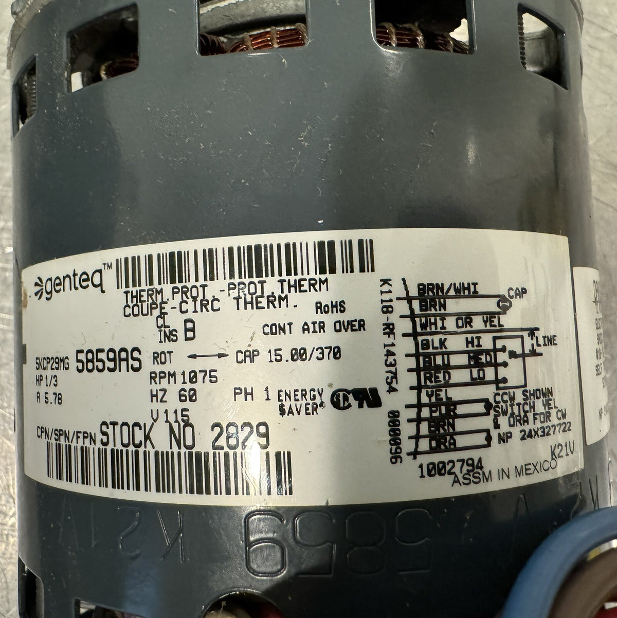 Genteq 5KCP29MG5859AS Motor 1/3HP 1025 RPM 2829 NEW! FREE SHIPPING!