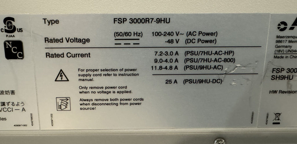 Adva FSP 3000R7-9HU Fiber Service Platform Network Shelf 1078700121 NEW!