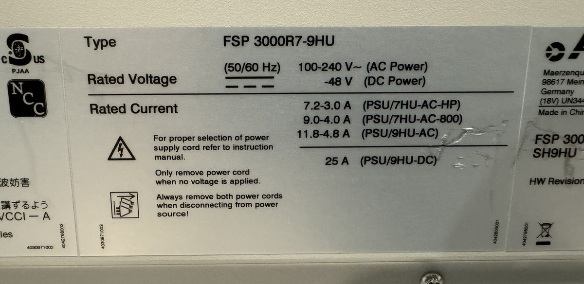 Adva FSP 3000R7-9HU Fiber Service Platform Network Shelf 1078700121 NEW!