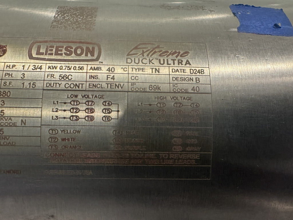 Leeson 119527.00 Washdown Motor 1 HP 230/190V 460/380V 3PH NEW! FREE SHIPPING!