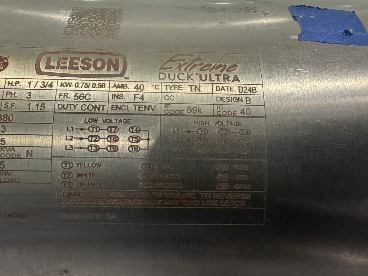 Leeson 119527.00 Washdown Motor 1 HP 230/190V 460/380V 3PH NEW! FREE SHIPPING!